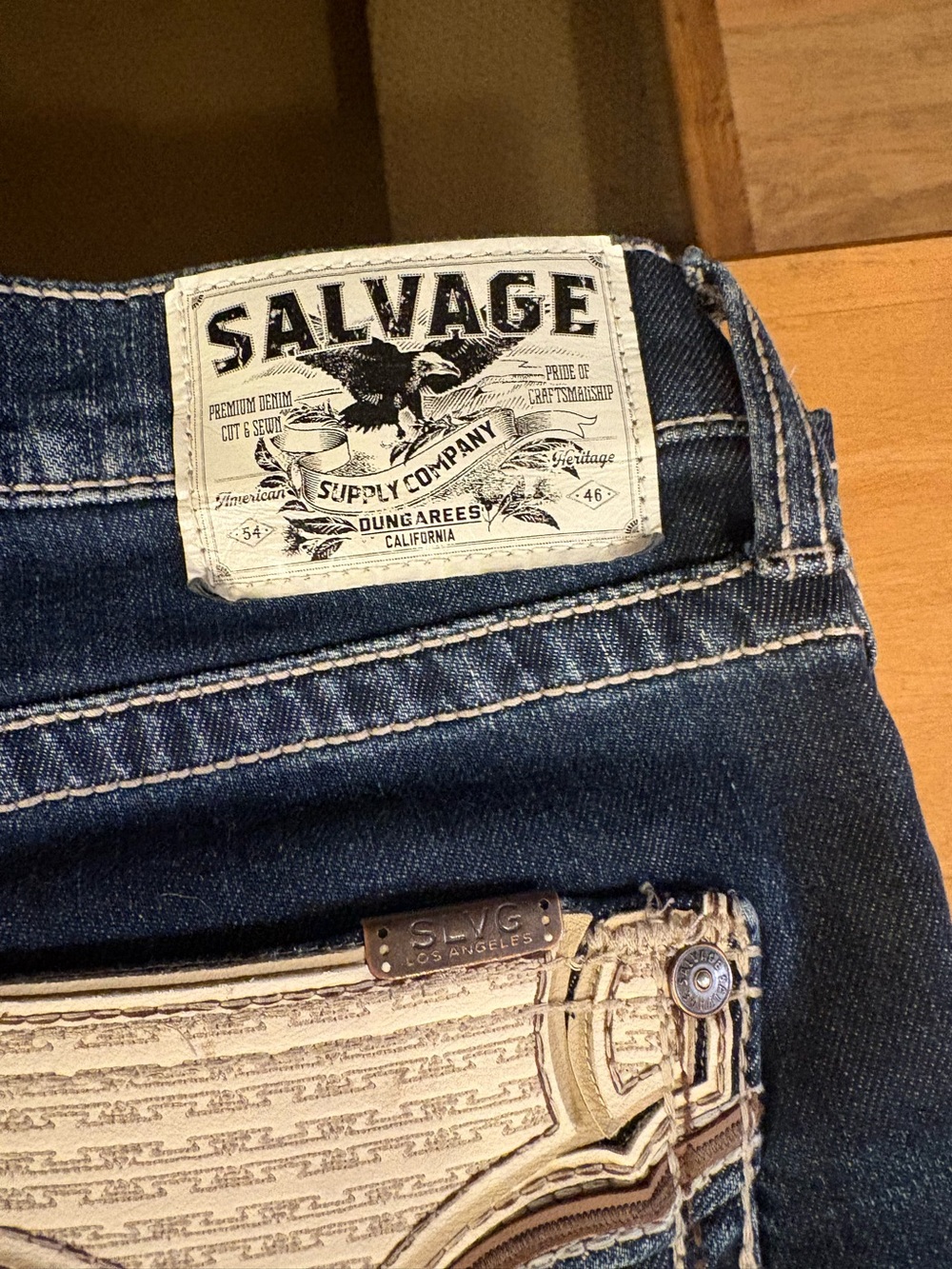 The Buckle Salvage Women’s Dark Blue Embroidered Pocket Jeans